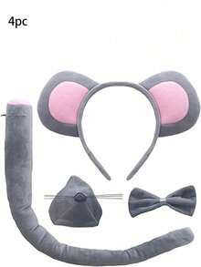 Bộ 4 món phụ kiện hóa trang dễ thương đa năng: Băng đô tai + Đuôi + Mũi + Nơ - Xám - Xem 6