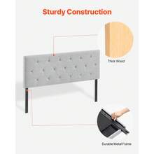 Headboard, Full Size Headboard With Adjustable Height, Comfortable Diamond Tufted For Full Size Bed, W 56.3 X H(35.6-47.4)Inches, Ideal For Bedroom, Hotel, Homestay, Dormitory, Light Grey - 灰色 - 查看 4