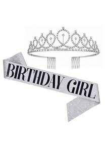 2Sets Birthday Sash Rhinestone Birthday Crown Girls Birthday Tiara,Birthday Gifts For Birthday Party Supplies - Multicolor - View 8