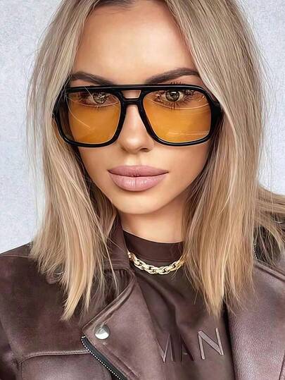 1pc Retro Aviator Fashion Glasses, Leopard Print Double Bridge Oversized Chic Eyewear