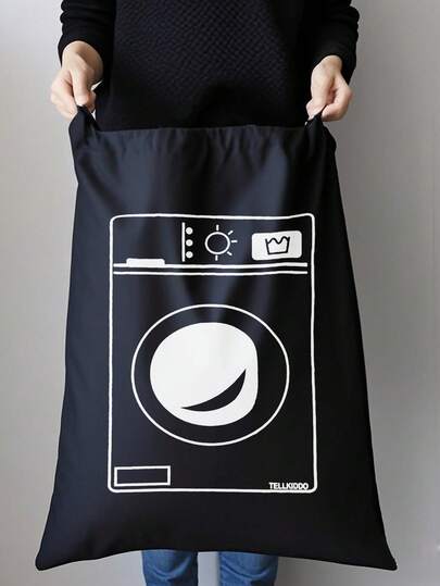 Large Capacity Drawstring Laundry Bag (Washing Machine Pattern) - Durable And Sturdy, Suitable For Travel, Dorm, School And Home Storage. Extra Large Washing Machine Pattern Laundry Bag, Reinforced Drawstring Design, Machine Washable, Ideal For Travel Clothing Storage, Closet Organization And Bedroom Storage.