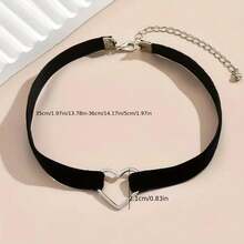 1pc New Fashion Simple And Elegant Heart Choker Necklace,Fesciory Black Necklaces For Women, Adjustable Layered Velvet Leather Lace Collar Necklace, Goth Jewelry Gifts. - 心型 - 查看 6