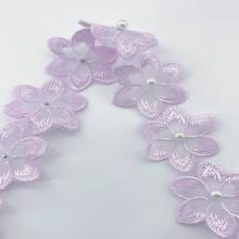 串珠蕾丝花边花卉刺绣丝带配珍珠 - 1 码，适用于 DIY 缝纫、工艺品、婚礼装饰和服装配饰（无轴） - 彩色 - 查看 11