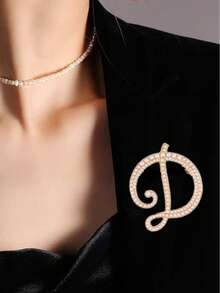 1pc 26 English Letter Pearl Brooch Pin, Fashion Versatile Clothing Anti-Slip Decoration, Scarf Clip, Shoes, Hat Accessory, Retro - Yellow Gold - View 23