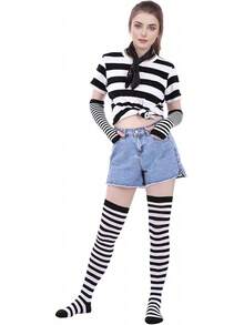 Tongcloud Women's Striped Knee High Socks, Over Knee Thigh High Socks, Arm Warmer And Fingerless Gloves SetHalloween Christmas New Year - 綠色和紅色 - 查看 11