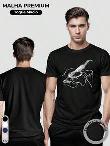 Men's 100% Cotton T-Shirt With Guitar Print - 黑色 - 查看 2