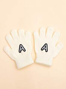 1 Pair White Infant & Toddler 26 Letter Embroidered Soft Knit Fashionable Cute Warm Gloves For Baby Boys & Girls, Suitable For Autumn/Winter Daily Wear - White - View 4
