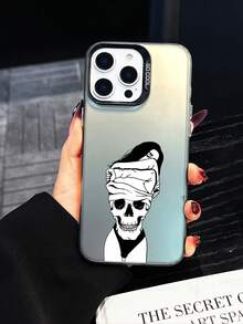 1pc Sexy Woman Skeleton Pattern Luxury Silver-Color IMD Thick Shockproof Anti-Fall TPU Phone Case, Compatible With IPhone/ Series - Black - View 3