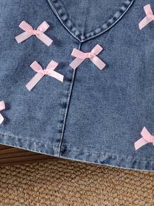 2 件女婴可爱休闲长袖上衣 + 围兜裙套装，轻便，适合春秋季 - 藍白色 - 查看 7