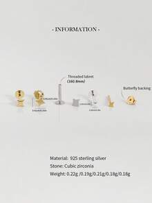 1 chiếc khuyên tai xỏ sụn hình ngôi sao bốn cánh bằng vàng nhỏ thanh lịch, không gây dị ứng bằng bạc Sterling 925, khuyên tai hình ngôi sao phẳng, khuyên tai đinh tán vành tai, khuyên tai đinh tán phẳng, khuyên tai xoắn ốc, khuyên tai sụn, trang sức xỏ sụn cao cấp, dành cho phụ nữ mặc hàng ngày (bán theo 1 chiếc) - Nhiều màu - Xem 6