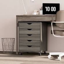 FUFU&GAGA Wooden Office Desk Wagon With Side Wheels, 5 Drawers, A4 Size, 47.5cm Wide X 40cm Deep X 64.5cm High, Large Capacity Storage For Offices, Home Work, And Document Storage, Gray