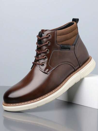 1 Đôi bốt cổ thấp, mũi tròn, buộc dây, chất liệu da PU, đế EVA, đế bệt, thoải mái, phù hợp cho công sở, mặc hàng ngày