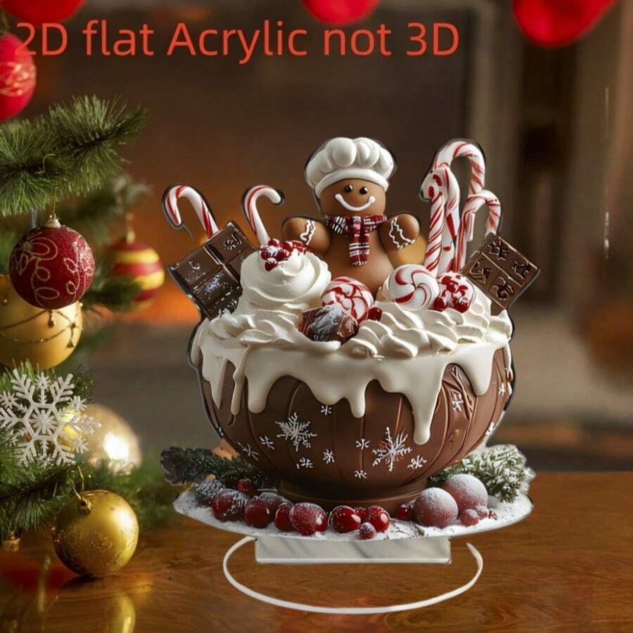 Decorazione natalizia in stile pan di zenzero piatta 2D - Centrotavola da tavolo con accenti di bastoncini di zucchero - Decorazione per casa/ufficio in acrilico per feste - Ornamento natalizio facile da pulire - Centrotavola o elemento decorativo per le festività - Senza alimentazione elettrica, Decorazione natalizia in stile pan di zenzero, Arte a tema natalizio, Lavorazione artigianale di alta qualità, Dettagli fatti a mano, Perfetto per gli organizzatori di feste, Spessore piatto 2D 0,3 cm