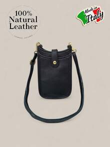 Solid Color Genuine Leather Mini Square Shoulder Bag, Gift Bag, Phone Bag, School Supplies, Teacher Gift, Back To School Gift, Crossbody Bag, Women's Wallet - Black - View 2