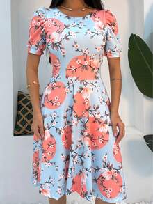 Printed Princess Sleeve Dress With Evangelical Fashion Godê Midi - In màu xanh - Xem 1