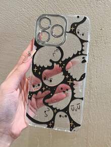 Black Ghost Hollow Phone Case Compatible With IPhone 11 Pro Max, 16 Pro Max, 15 Pro, 14 Plus, 13, 12, 11, 13 Pro Max, 12 Pro, Anti-Drop - Fine Pores Transparent Fine Flash - View 2