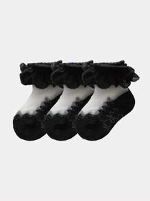 1/3 双女孩白色薄网眼蕾丝荷叶边短袜，透气针织面料，Ins/公主风格，适合派对、度假、休闲装、上学、儿童节礼物、春夏季 - 白色 - 查看 33