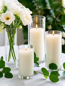 1pc Glass Cylinder Candle Holder, Transparent Glass Cylinder Candle Holder Glass Cylinder Vase For Center Decor, Wedding Party Decoration