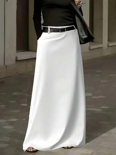 大码女式纯色口袋长款休闲裙