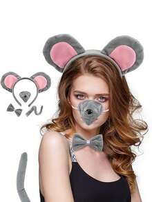 Bộ 4 món phụ kiện hóa trang dễ thương đa năng: Băng đô tai + Đuôi + Mũi + Nơ - Xám - Xem 4