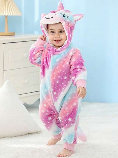 Pijama Infantil Quentinho Macacão Luxo Menino Menina Inverno Soft Plush Kigurumi com Zíper Bichinhos