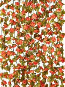 4/1pc Artificial Flower Wreath, Fake Orange Rose Vine Silk Flowers, Plastic Outdoor Hanging Floral, Evergreen Wreath, Suitable For Autumn Decor, Christmas Decor, Wedding Arch Decoration, Bedroom Wall Background