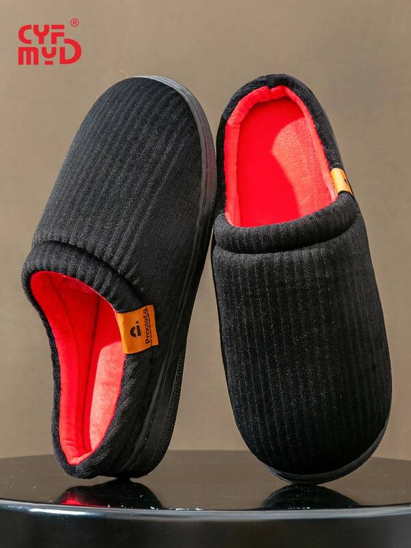 Men's Indoor Warm Slippers, Suitable For Spring And Autumn Home/Bedroom, Soft Memory Foam Comfortable Sole, Classic Style, Non-Slip Bottom, Black