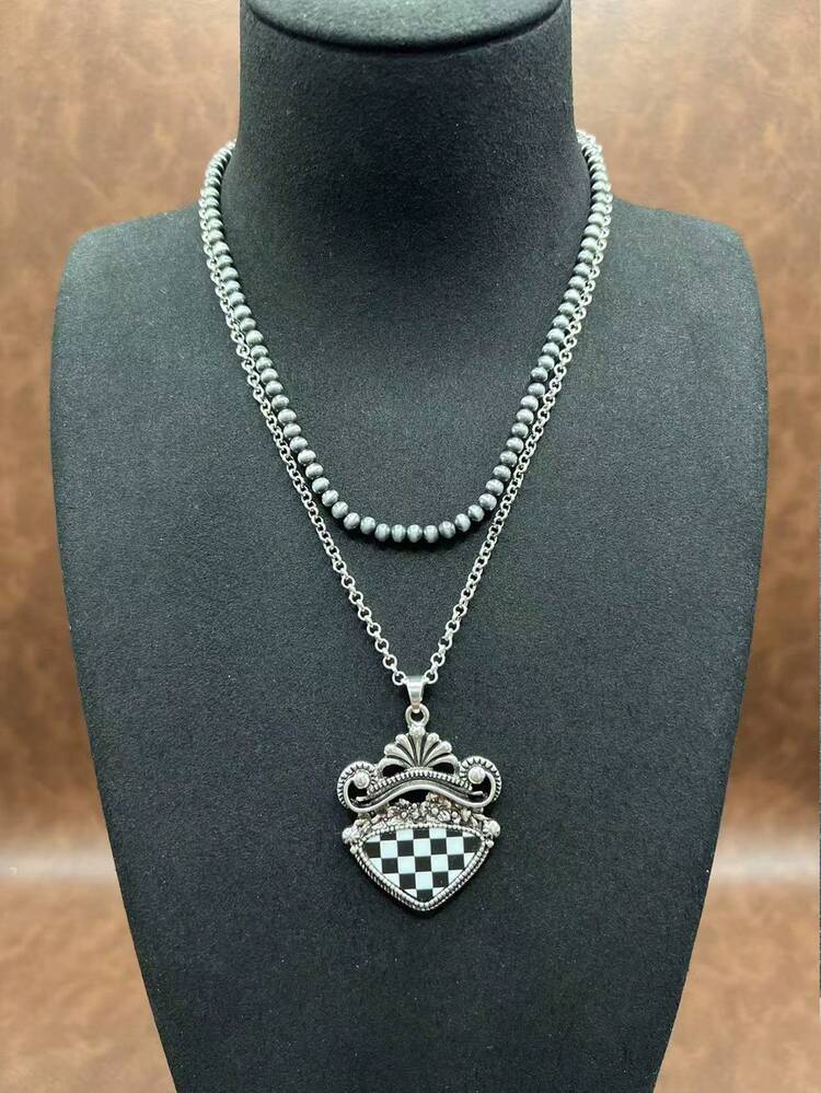 复古西式仿珍珠 CCB 串珠链/铁链，泪珠/皇冠吊坠项链，2 层链可自由搭配，泪珠/皇冠耳环，适合女士/女孩搭配日常服装、派对配饰、珠宝，送给家人/朋友/自己的礼物 - 復古風格 - 查看 18