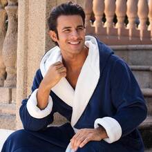 Mens Robe With Hood, Plush Fleece Hooded Mens Bathrobe, Big And Tall Bath Robe For Menhalloween - Navy Blue With White - View 9