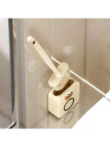 1pc Silicone Toilet Brush, Compact Home Wall-Mounted Cleaning Brush, Detachable Long Handle, Side Breathing Hole, Anti-Leakage, Flat Head, Soft Bristles, Quick Drying, PP, TPR