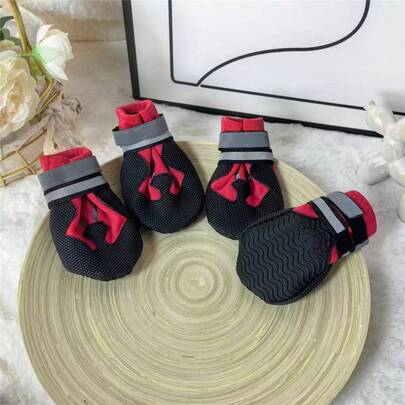4pcs/Set Soft Bottom Pet Shoes For French Bulldog, Teddy, Pomeranian And Other Small Dogs, Breathable Anti-Slip