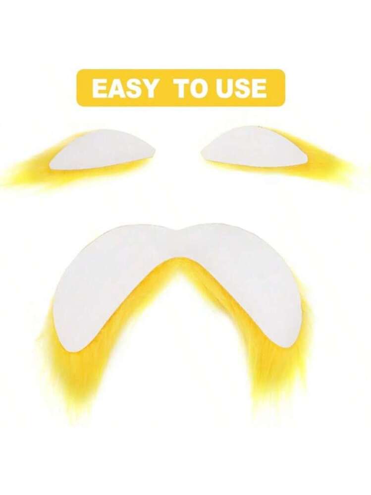 Set De Bigote Y Cejas Amarillas Autoadhesivas – Accesorios De Fiesta Para Halloween Y Cosplay