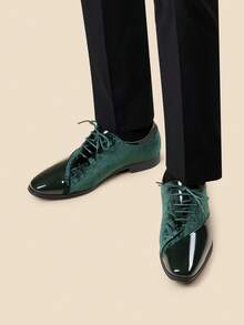 Men's Dress Shoes Classic Lace-Up Caden Glossy Velvet Formal Oxford For Business Dinners  Parties Cocktail Events Weddings  Valentine's Day Gifts - Dark Green - View 6