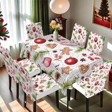 Conjunto de capa para cadeira com estampa de galhos de pinheiro e boneco de gengibre natalino, 1/4/5/6/7/36 peças, ideal para ambientes internos, como casa, restaurante e hotel. A escolha ideal para decoração moderna do dia a dia. A toalha de mesa serve em mesas de jantar quadradas e a capa elástica para cadeira é lavável. - ZYT-293 - Ver 8