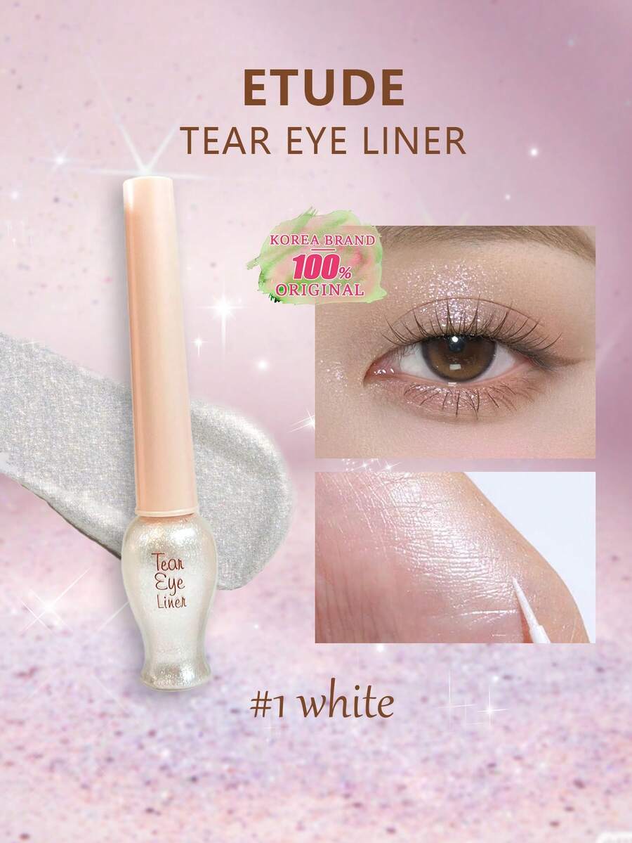 ETUDE TEAR Eyeliner #1 White | Transparent Base, Infused With Ultra-Fine Glitter | Dazzling Shine | Waterproof & Sweatproof, No Need To Remove | Long-Lasting Color | Korean Cosmetics, Gift Set | 8g/0.28oz