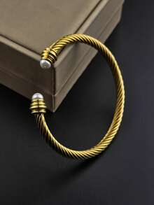 1pc 18K Gold Plated Stainless Steel Adjustable Cuff Bracelet, Elegant & Luxurious, Suitable As Gift For Family, Friends, Lover - Gold - View 6