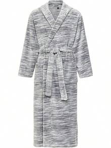 Mens Robe With Hood, Plush Fleece Hooded Mens Bathrobe, Big And Tall Bath Robe For Menhalloween - Light Heathered Gray - View 1