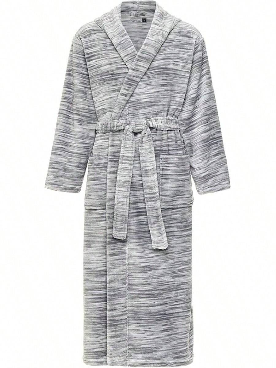 Mens Robe With Hood, Plush Fleece Hooded Mens Bathrobe, Big And Tall Bath Robe For Menhalloween - Light Heathered Gray - View 1