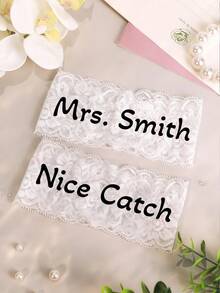 Personalized Name Wedding Socks, Can Be Used As Bridal Memento And Gift. White Bridal Garter. Wedding Party Gift. Pure White Garter. White Lace Wedding Garter. - Lace Straps - View 5