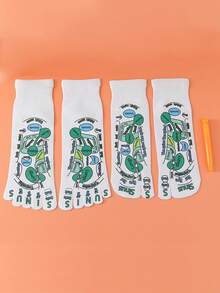 2/3 件足部按摩棒、五指袜、健康袜、带穴位图的创意袜子、穴位按摩袜、足底按摩袜和按摩棒，缓解足部疲劳、足部经络按摩棒、头发、美发工具、护发、学校、返校、旅行、旅行必需品、家居必需品、水疗、按摩工具、按摩、按摩器、水疗 - 綠色 - 查看 5