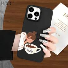 Funda protectora para phone con diseño de niña lavándose la cara con café, orificios grandes, compatible con phone 16 Pro Max, 16, 15 Pro, 14, 14 Plus/14 Pro Max, 13, 13 Pro, 12 Pro y 11/11 Pro. Regalos para cumpleaños y fiestas. - Negro - Ver 7