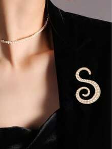 1pc 26 English Letter Pearl Brooch Pin, Fashion Versatile Clothing Anti-Slip Decoration, Scarf Clip, Shoes, Hat Accessory, Retro - Yellow Gold - View 24