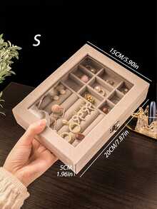 1pc Delicate Jewelry Storage Box With Anti-Oxidation, Earrings, Necklaces, Rings Display Stand, Velvet & Acrylic Accessories Container, Gift For Valentine's Day Sun Travel Cool Back To School - Grey - View 4