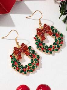 1 Paio di orecchini natalizi eleganti con ghirlande floreali, fiocchi a farfalla rossi e verdi, gioielli da donna, adatti per feste e banchetti natalizi, regali per amici