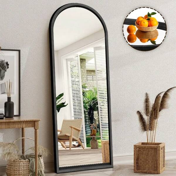 SUN YEE Full Length Mirror Wooden Frame, 180x70cm Arched Floor Mirror With 3mm Shatter-Proof Glass, Full Body Mirrors For Bedroom Living Room Dressing Room Standing Or Wall-Mounted Use, Black