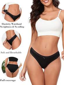 Soft Lace Trim Bikini Panties 5-Pack In Cotton/Viscose - Lace 5pk-black - View 7