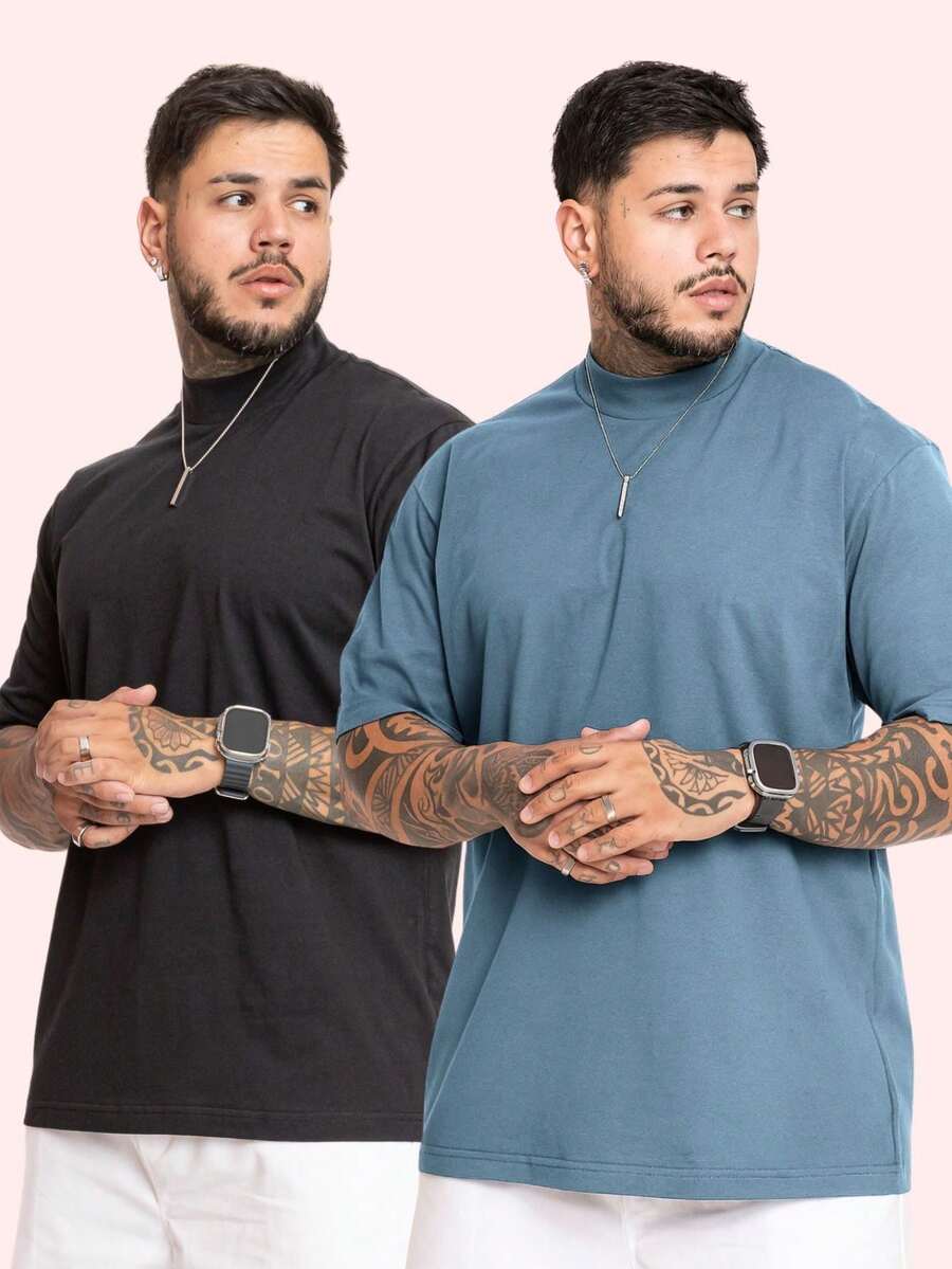 Kit 2 Oversized Premium Cotton T-Shirts Street Style Father's Day Gift - Svarta och blå jeans - Visa 1