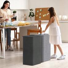 100L Recycling Bin For Kitchen Large 26 Gallon Recycle Bin With Lid And Reusable Inner Bag Tall Indoor Home Storage Can For Bottle Can Plastice Paper Glass Stickers Dark Gray