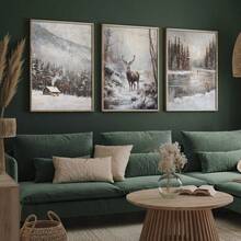 3 peças, Sem Moldura, Impressões de Pintura a Óleo de Paisagem Invernal Vintage e Sombria, Arte de Parede de Floresta Nevada, Decoração de Fazenda Rústica, Pôsteres em Tela, Decoração de Natal, Presentes Ideais para Quarto, Sala de Estar, Escritório em Casa, Corredor, Café, Decoração de Parede, Decoração de Inverno, Decoração de Casa e Ambiente