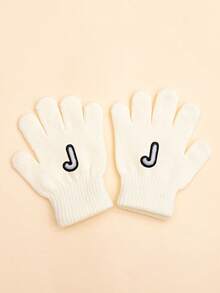1 Pair White Infant & Toddler 26 Letter Embroidered Soft Knit Fashionable Cute Warm Gloves For Baby Boys & Girls, Suitable For Autumn/Winter Daily Wear - White - View 6